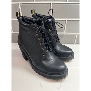Dr Martens Black Leather Lace Up Chunky Heel Boots Womens Size US 9 UK 7